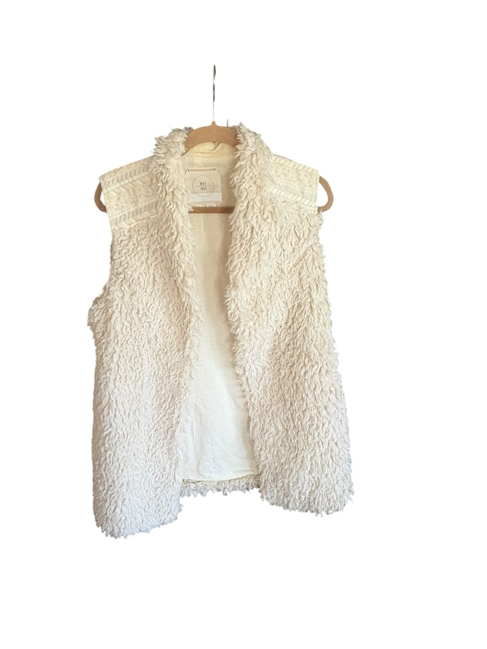 Hei Hei Anthropologie Cream Textured Shag Open Front Vest Boho Medium